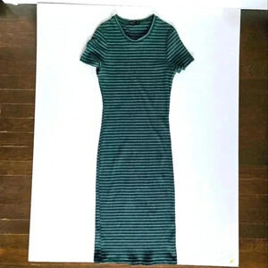 Cotton On T-Shirt Dress Green & White Stripes Crew Neck Bodycon sz Sm
